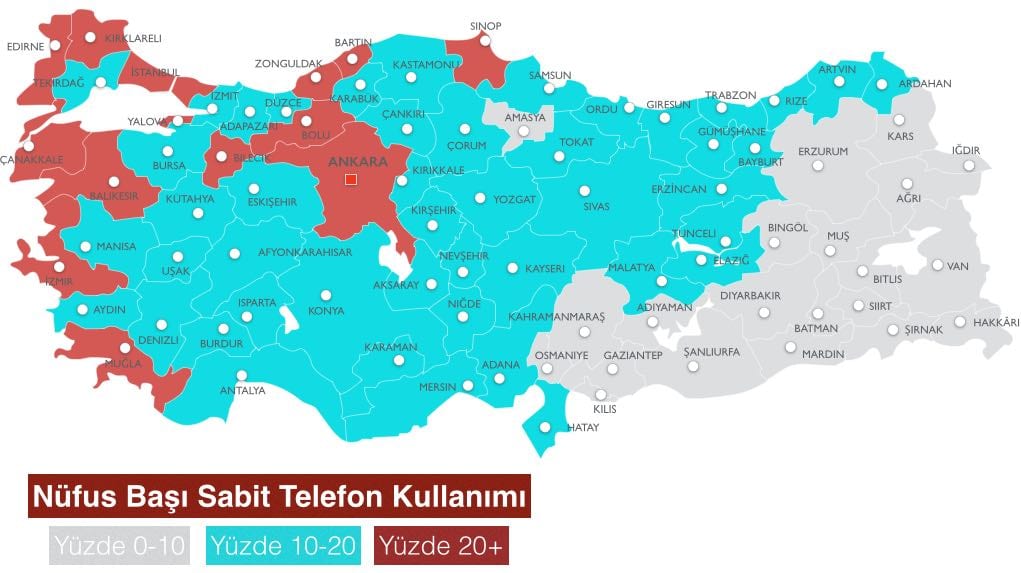 Türkiye’nin il il sabit telefon penetrasyonu